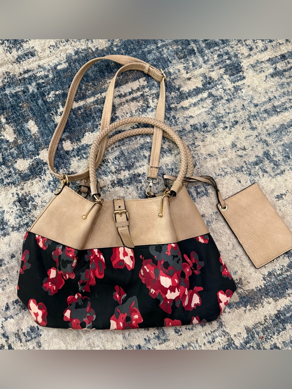 Black Rivet Faux Leather Floral Shoulder Bag. $45